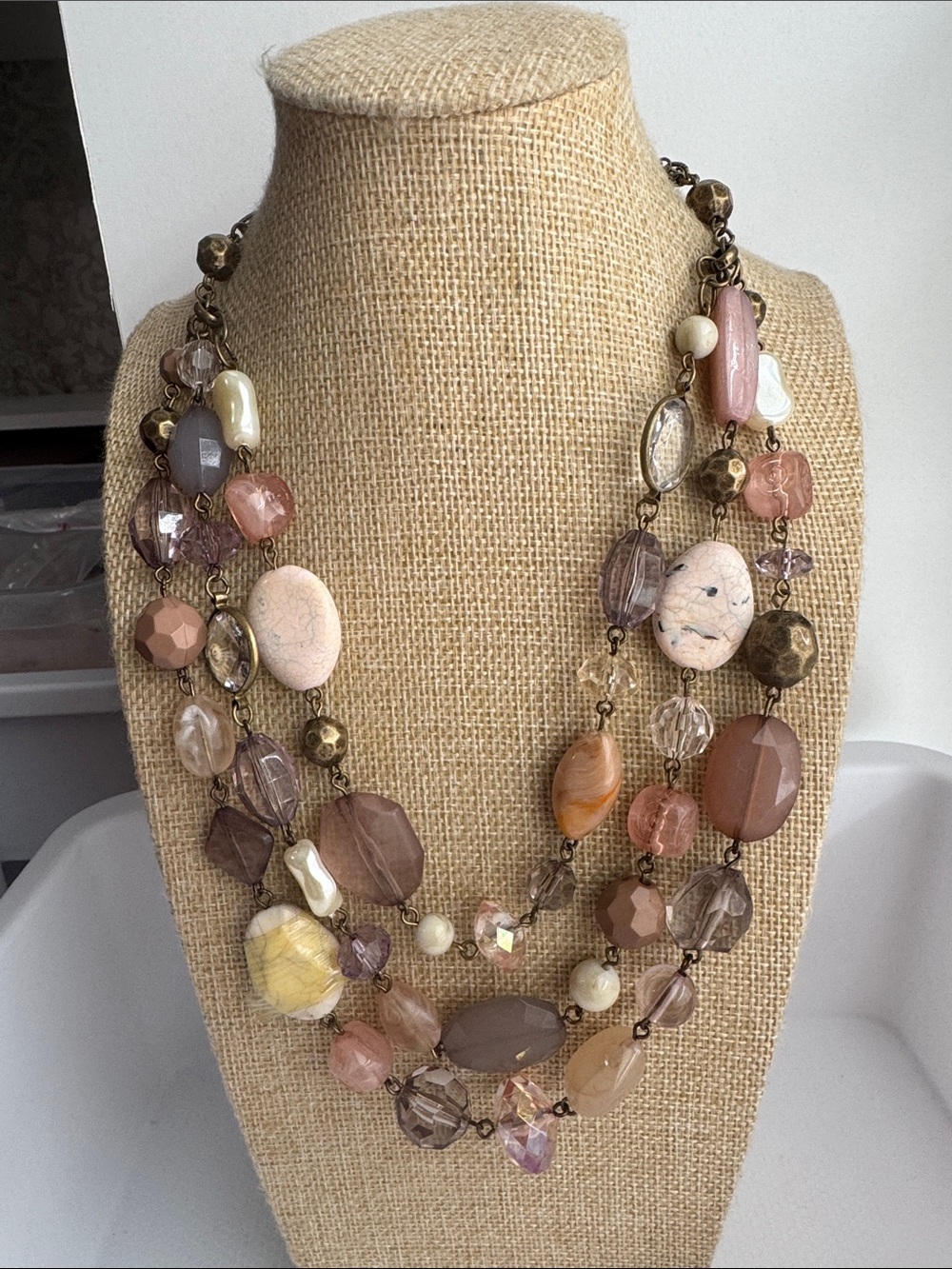 Multi-Strand Pink and Neutral  Necklace - Women Jewelry